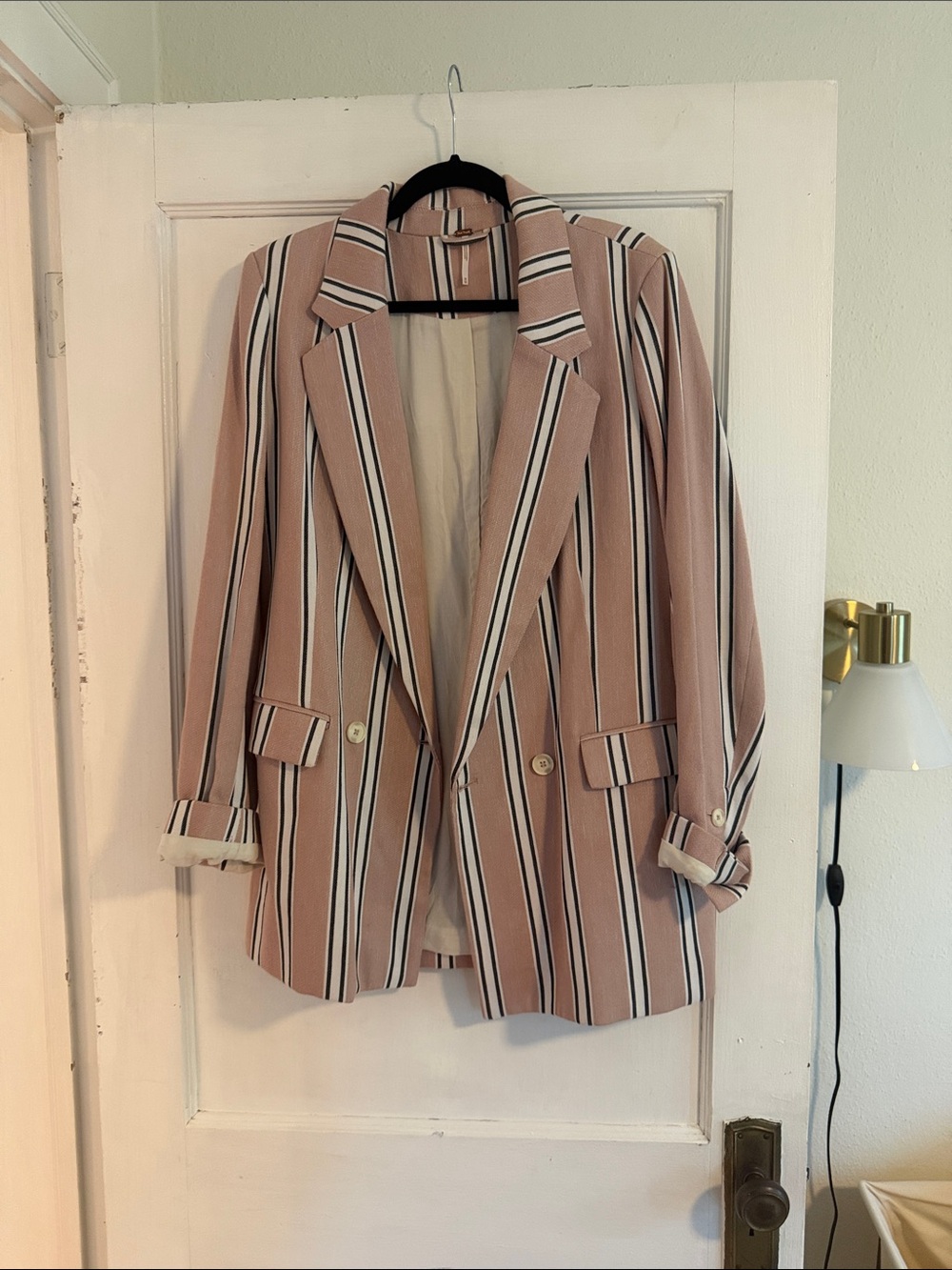 Oversized Free People Striped Blazer Jacket in Dusty Pink